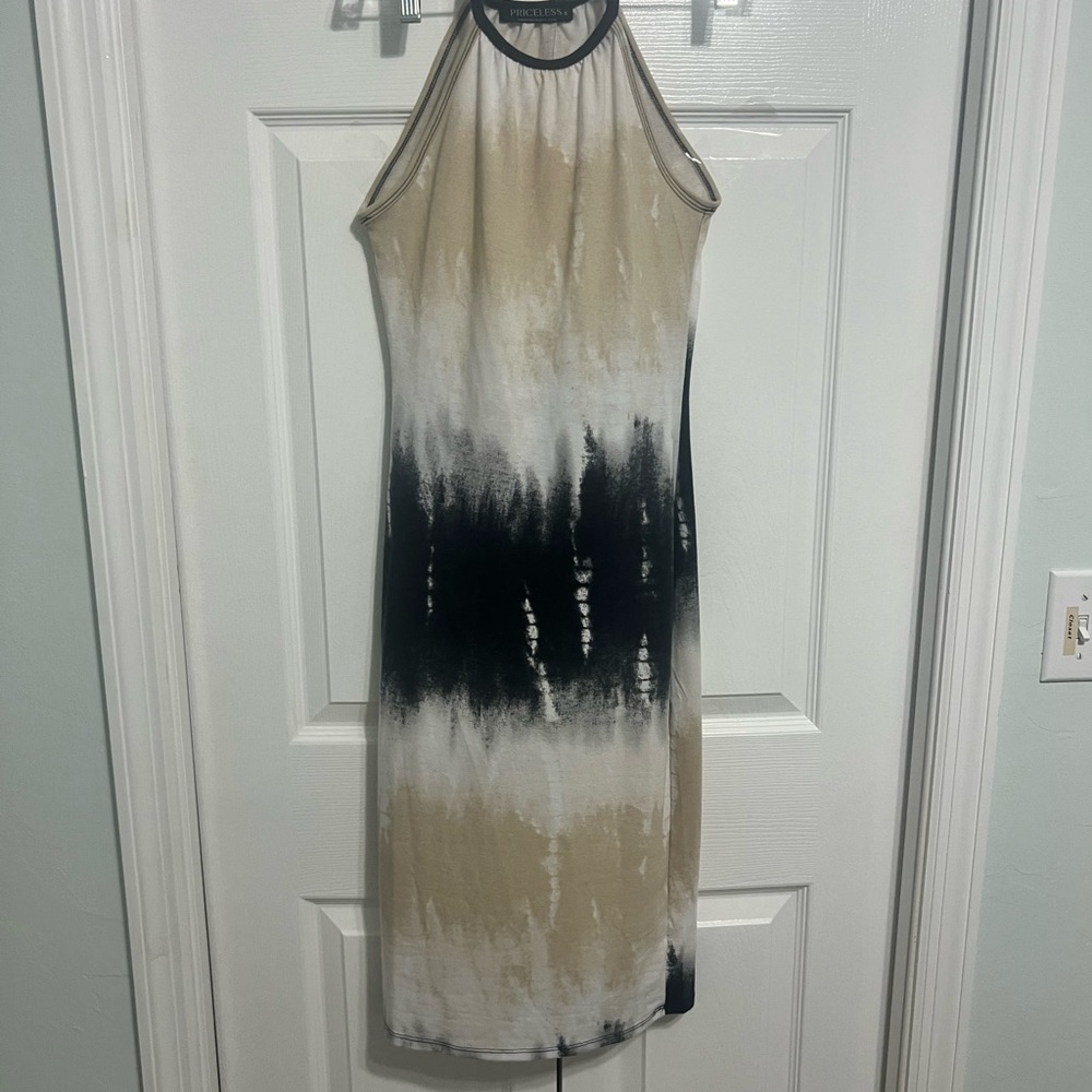 Cream and Black Sheath Midi Dress
